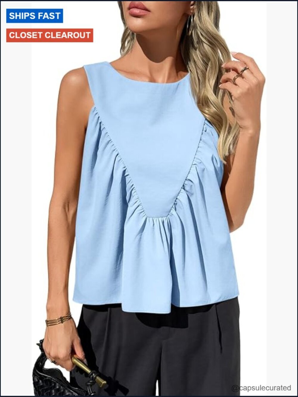 Sleeveless Pleated Babydoll Tank Top Summer Swing Flowy Shirt